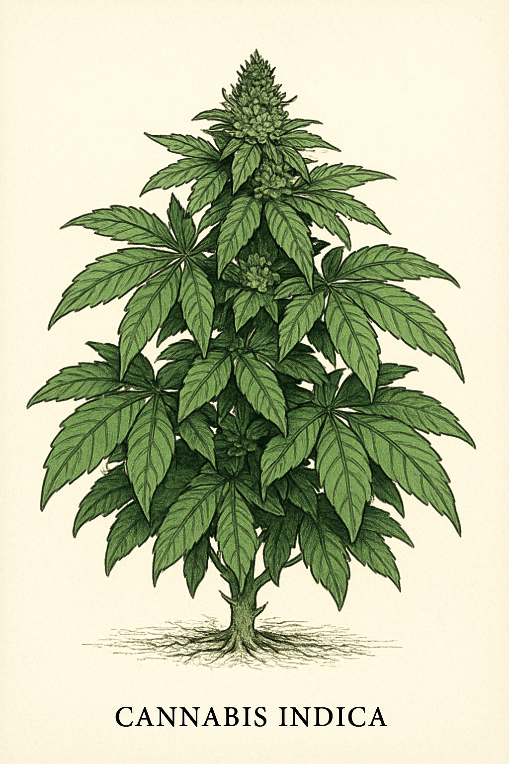 Ilustração botânica da Cannabis Indica