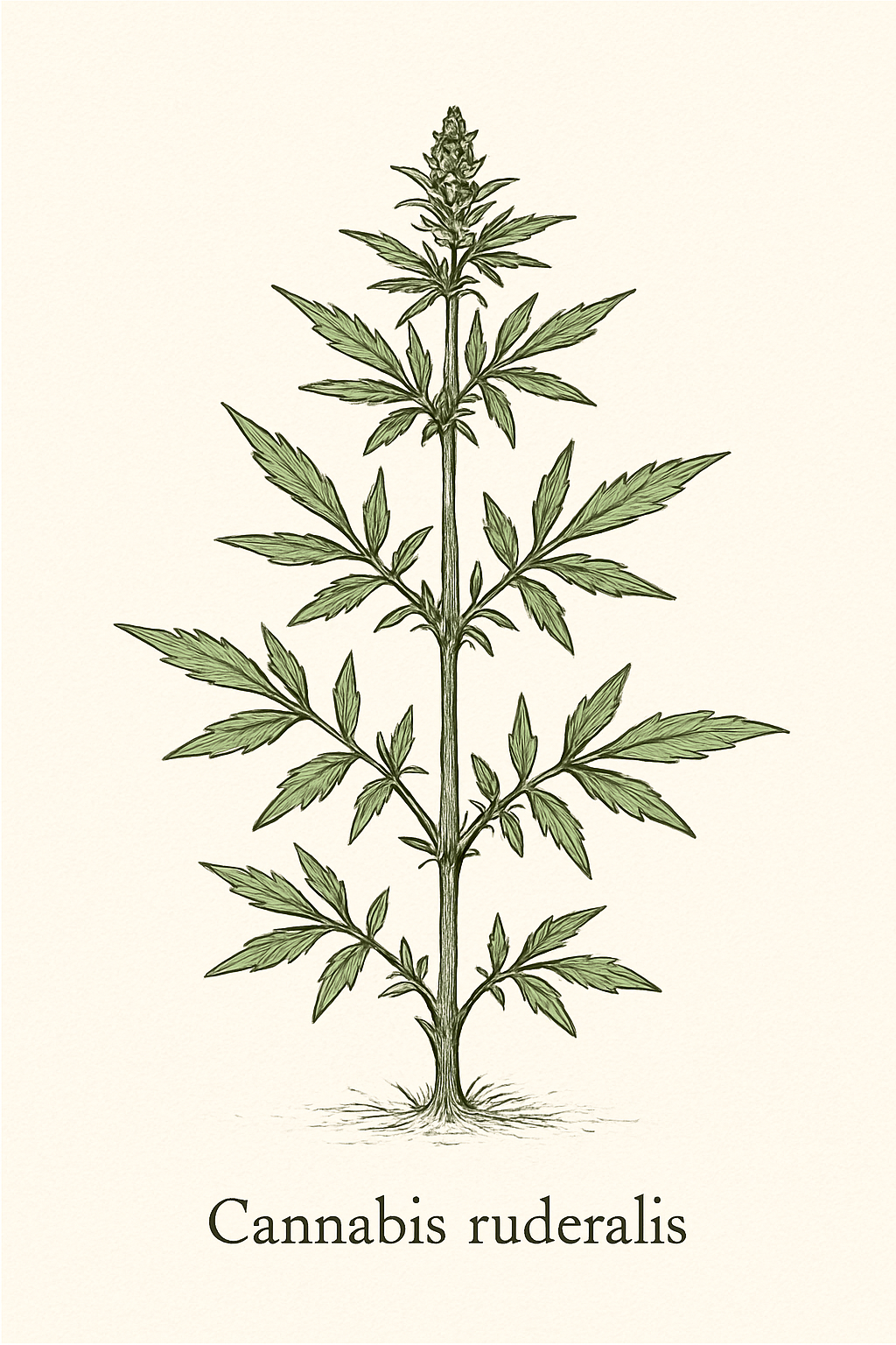 Ilustração botânica da Cannabis Ruderalis