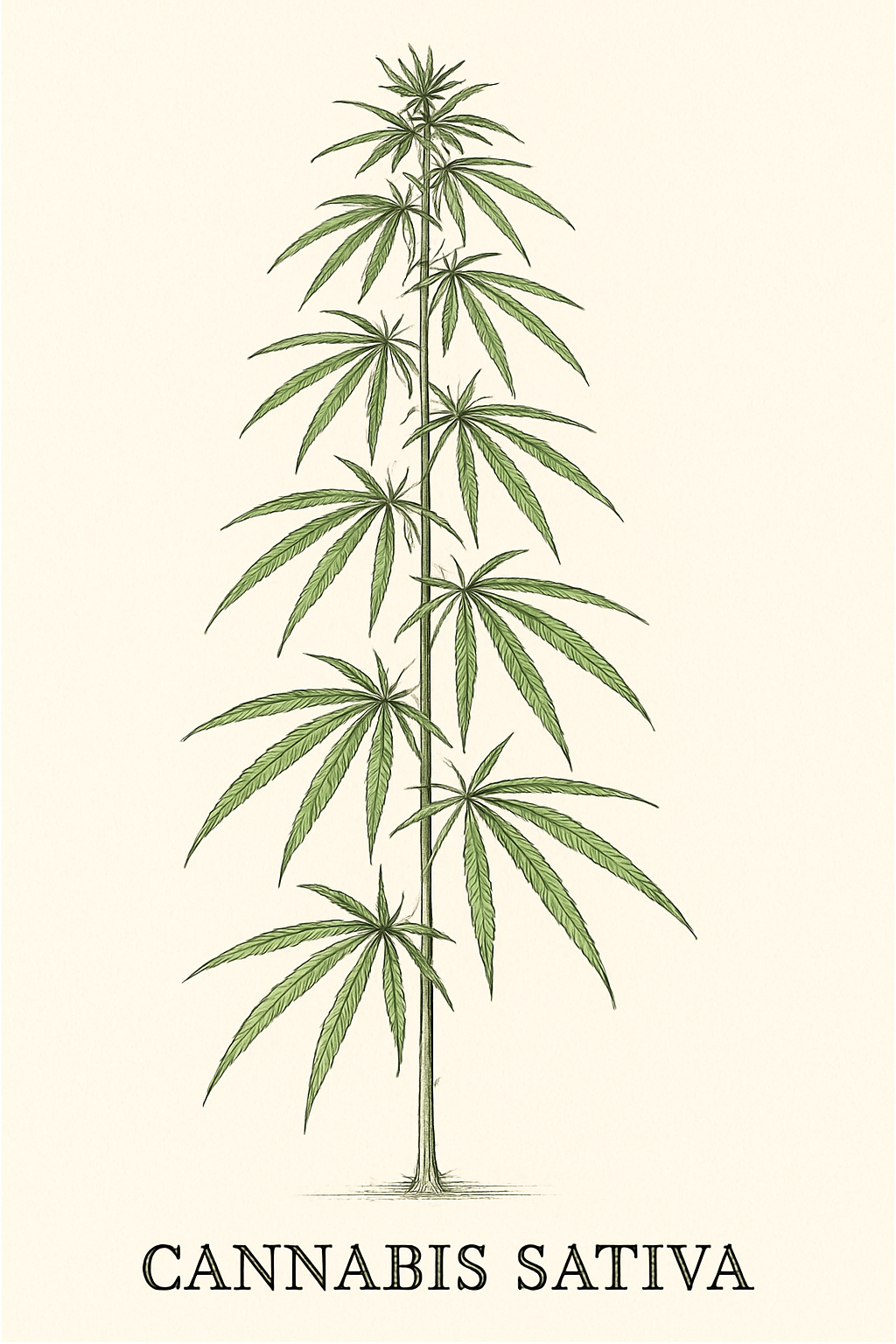 Ilustração botânica da Cannabis Sativa